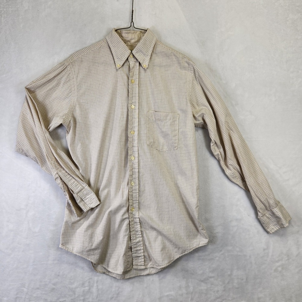 LL Bean Mens Size L Button Down Shirt Tan Plaid Long Sleeve Casual Top‎